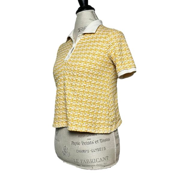 Zara | Women | Yellow Jacquard Texture Knit Cropped Polo Top | Size Small - Picture 4 of 9